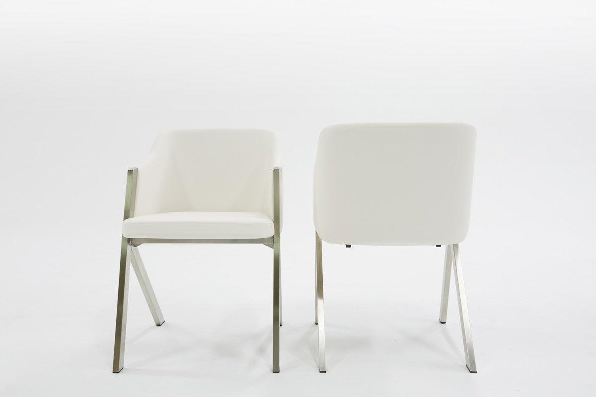 Set of Two White Faux Leather Modern Dining Chairs - AFS