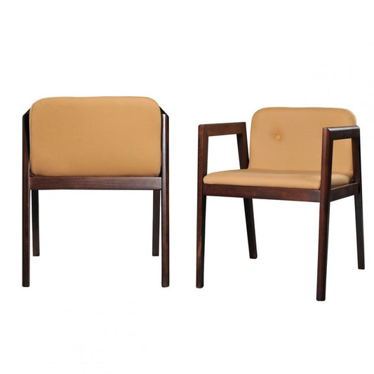 Set of Two Beige Modern Faux Leather Dining Chairs - AFS