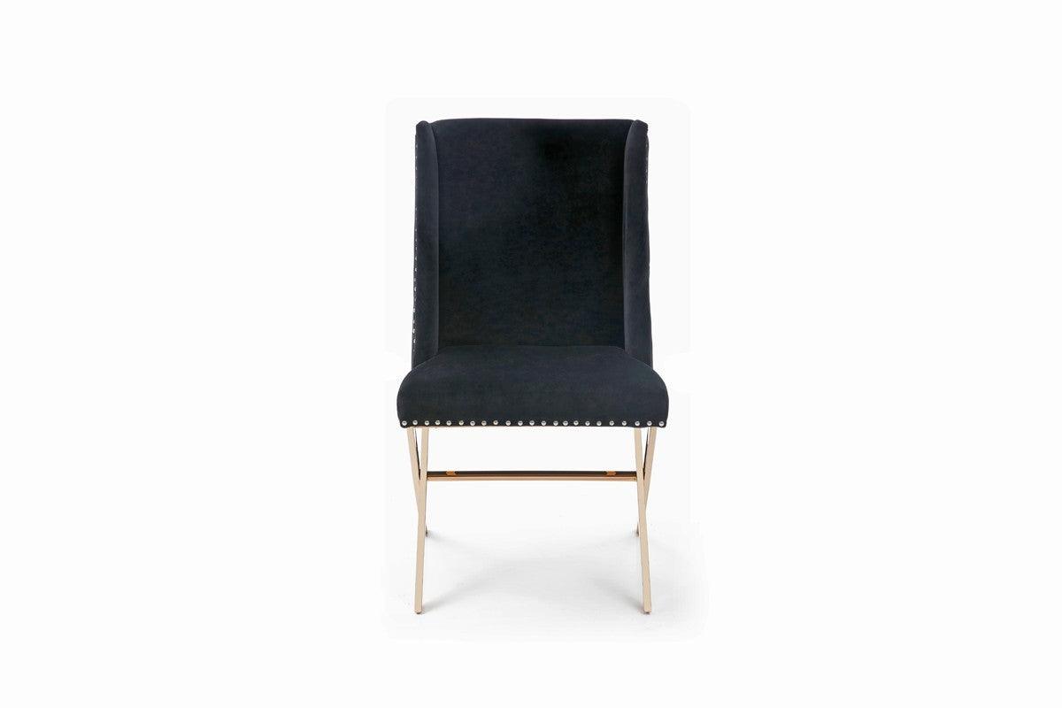 Black Velvet and Rose Gold Nailhead Modern Dining Chair - AFS