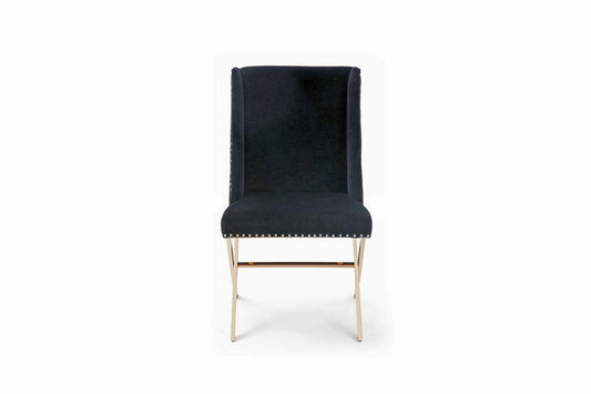 Black Velvet and Rose Gold Nailhead Modern Dining Chair - AFS