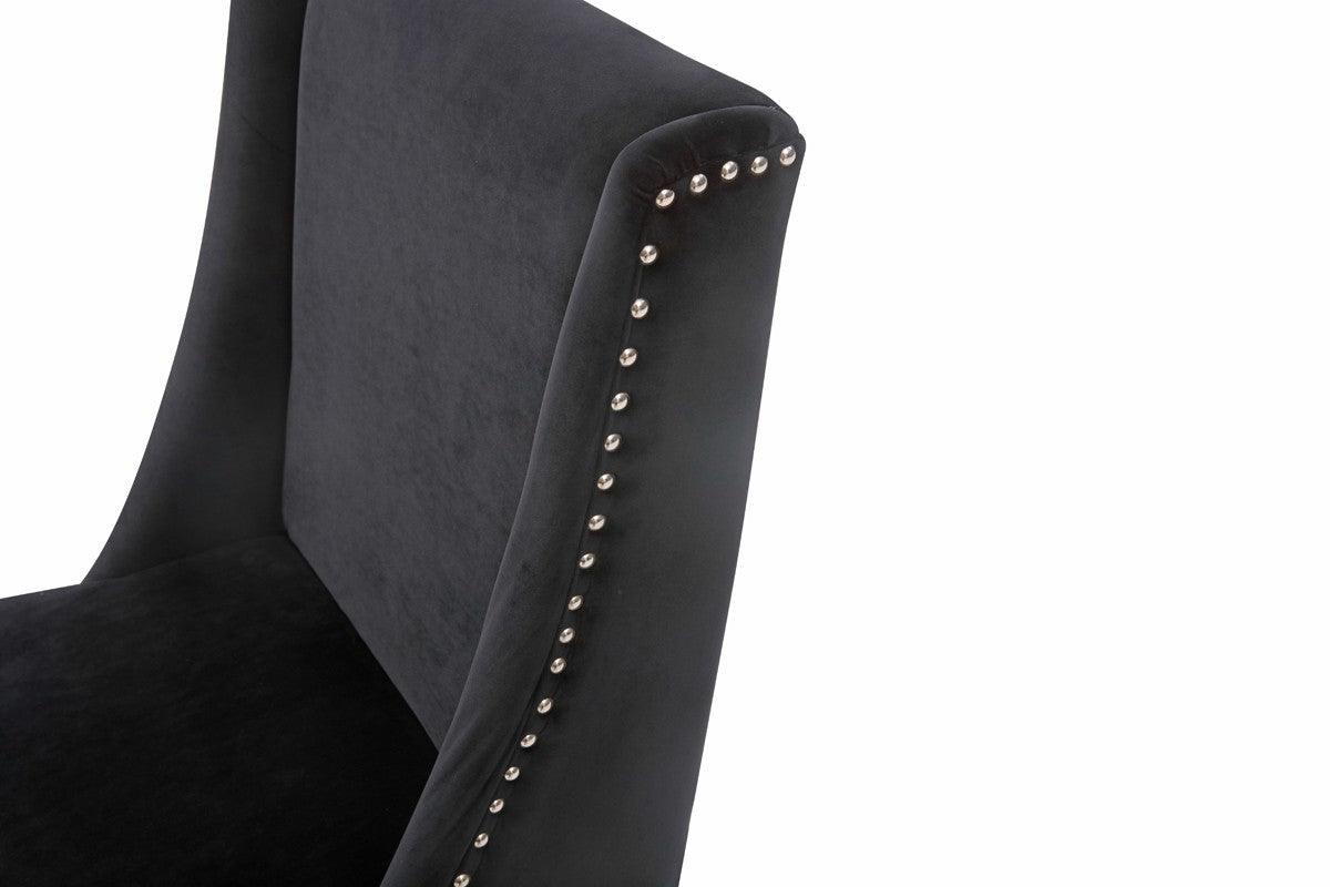 Black Velvet and Rose Gold Nailhead Modern Dining Chair - AFS