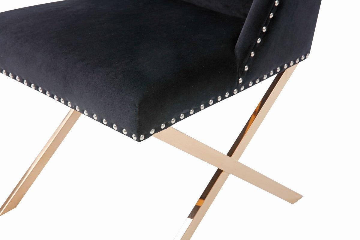 Black Velvet and Rose Gold Nailhead Modern Dining Chair - AFS