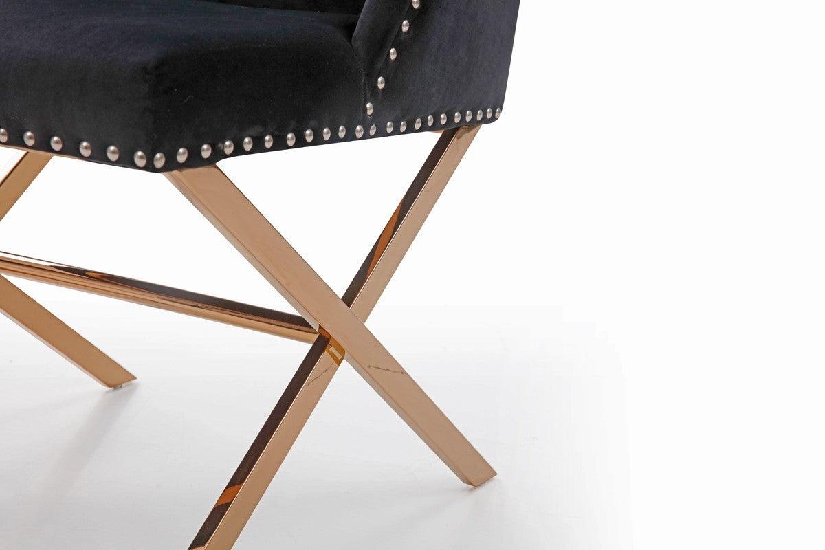 Black Velvet and Rose Gold Nailhead Modern Dining Chair - AFS