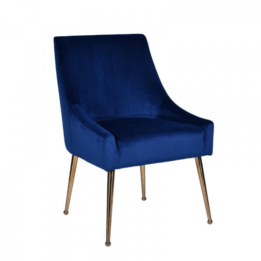 Set of Two Blue Gold Velvet Dining Chairs - AFS