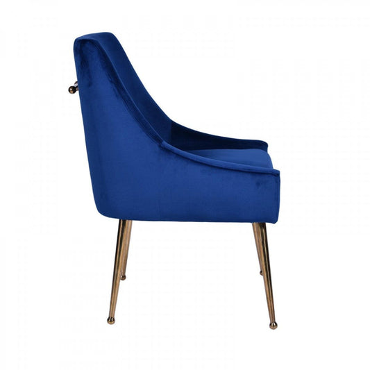 Set of Two Blue Gold Velvet Dining Chairs - AFS