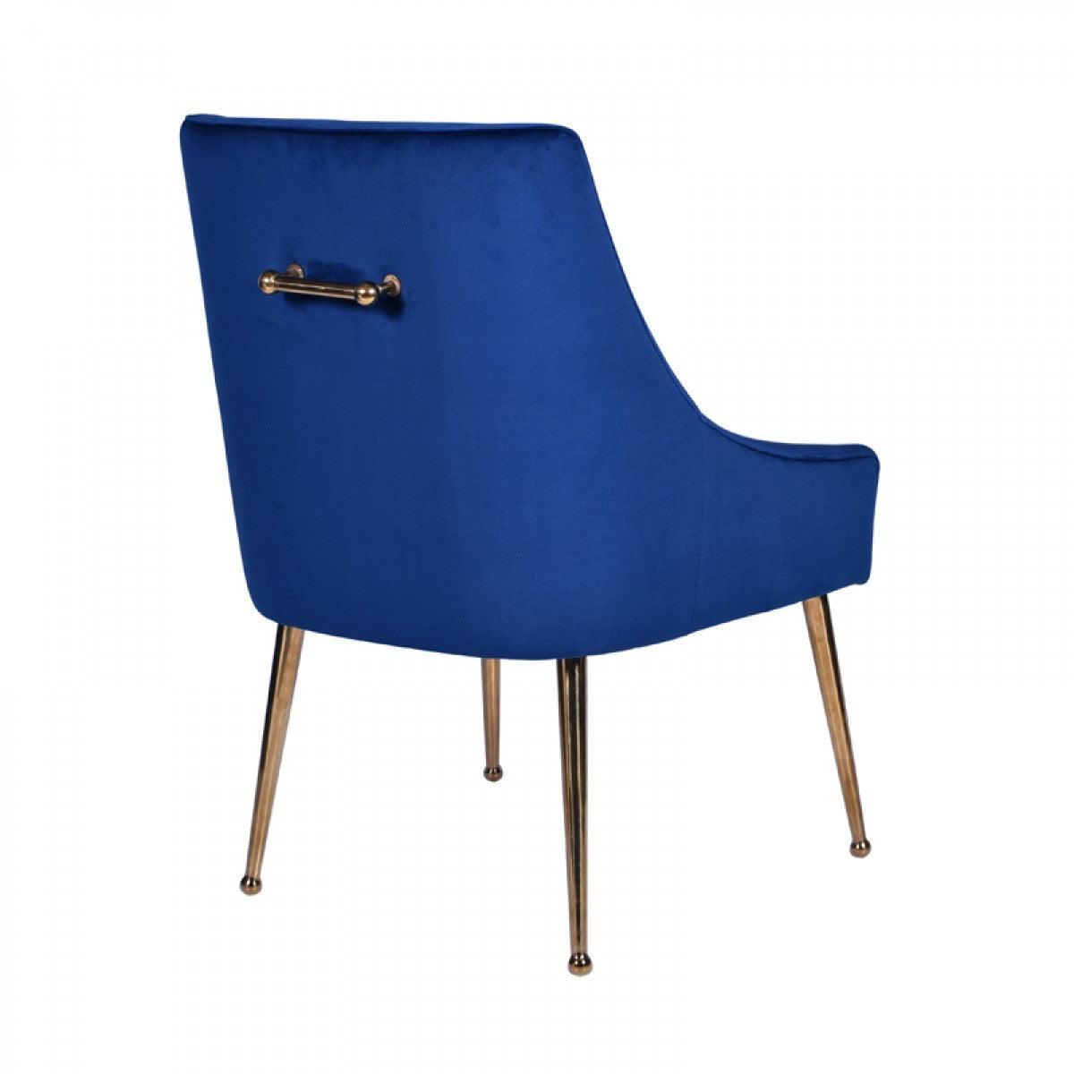 Set of Two Blue Gold Velvet Dining Chairs - AFS