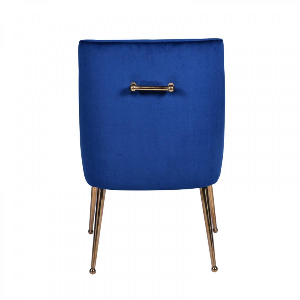 Set of Two Blue Gold Velvet Dining Chairs - AFS