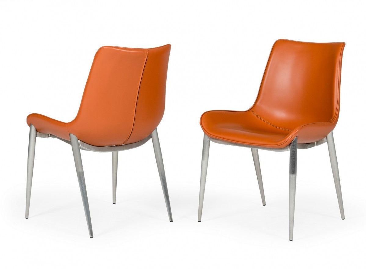 Set of Two Cognac Faux Leather Modern Dining Chairs - AFS