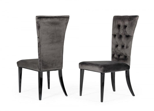 Set of Two Gray Velvet Modern Dining Chairs - AFS