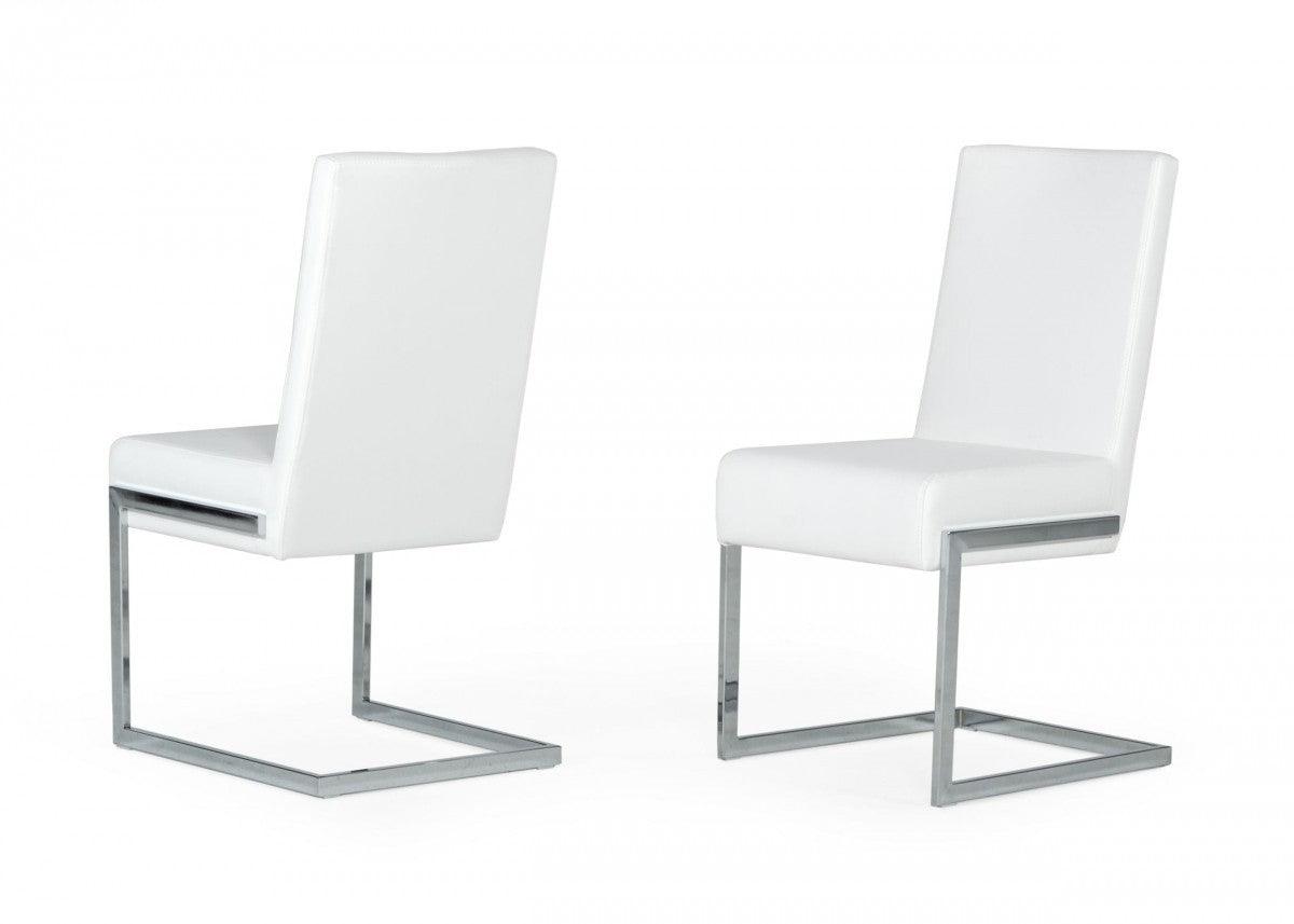 Set of Two White Silver Modern Dining Chairs - AFS