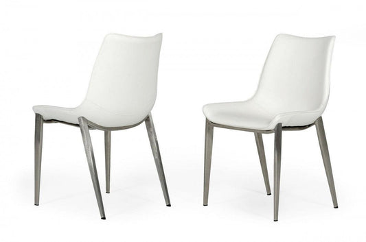 Set of Two White Faux Leather Modern Dining Chairs - AFS