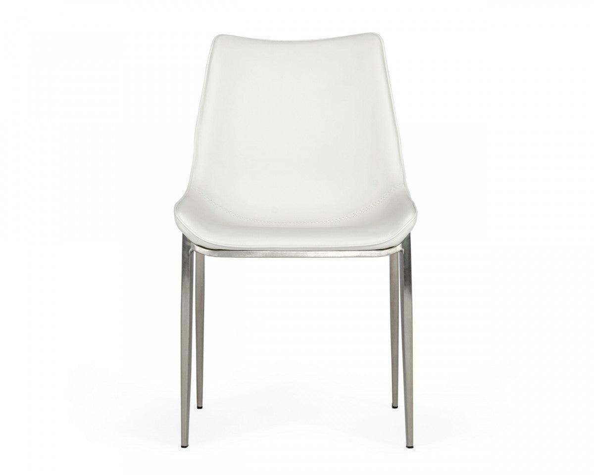 Set of Two White Faux Leather Modern Dining Chairs - AFS