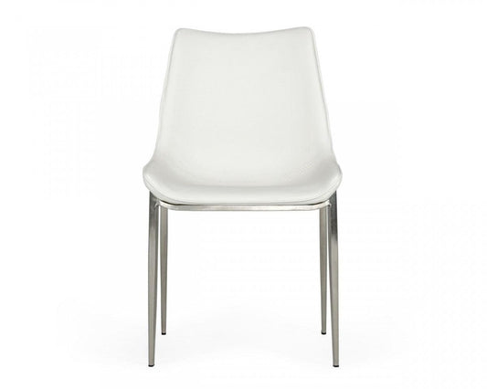 Set of Two White Faux Leather Modern Dining Chairs - AFS