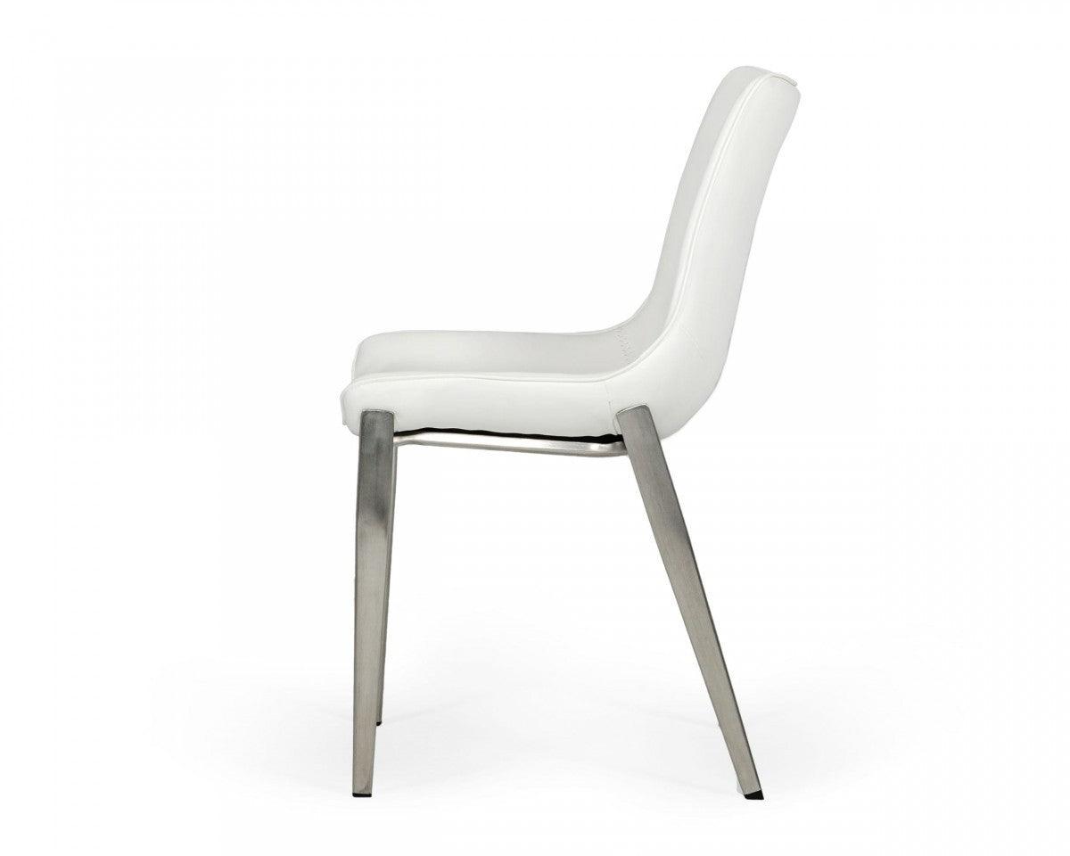 Set of Two White Faux Leather Modern Dining Chairs - AFS