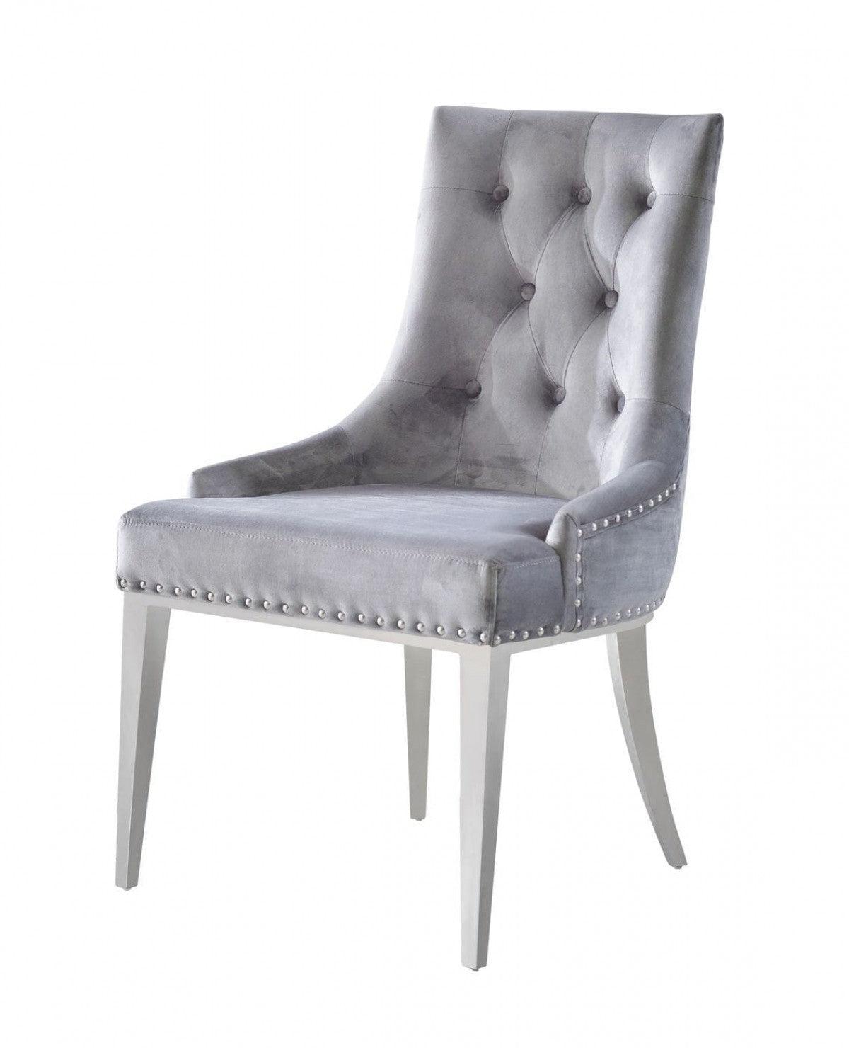 Set of Two Grey Velvet Tufted Dining Chairs - AFS