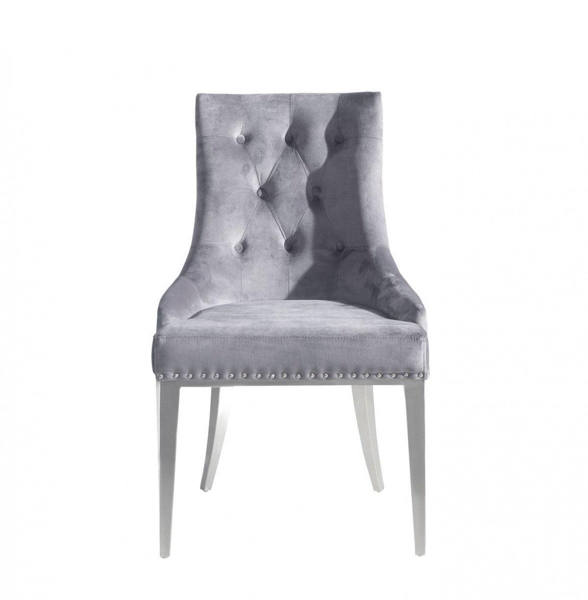 Set of Two Grey Velvet Tufted Dining Chairs - AFS