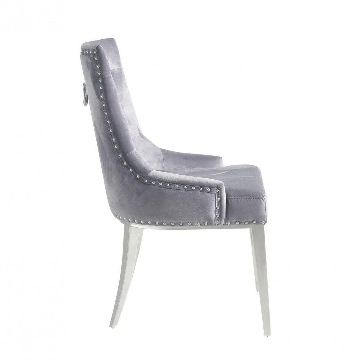 Set of Two Grey Velvet Tufted Dining Chairs - AFS