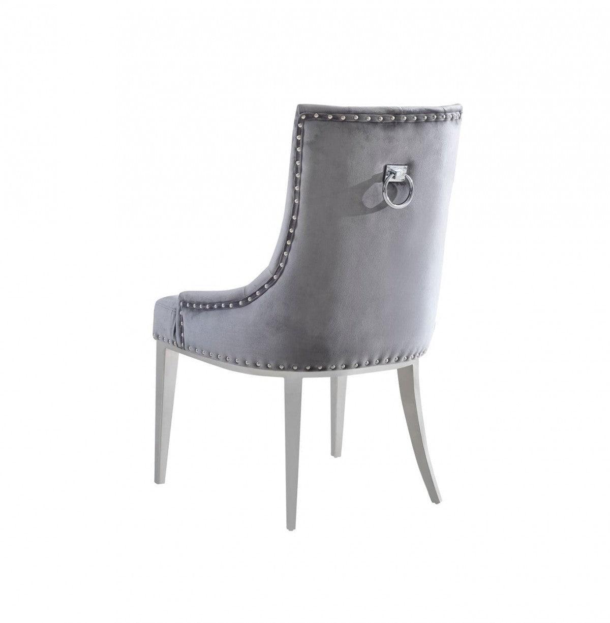 Set of Two Grey Velvet Tufted Dining Chairs - AFS