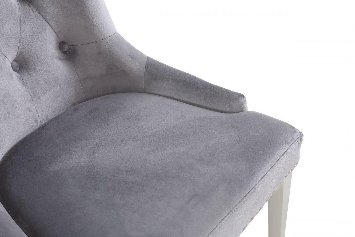 Set of Two Grey Velvet Tufted Dining Chairs - AFS