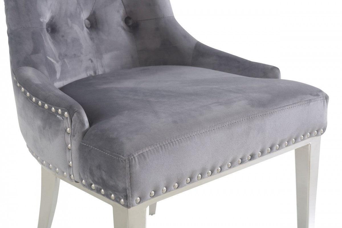 Set of Two Grey Velvet Tufted Dining Chairs - AFS