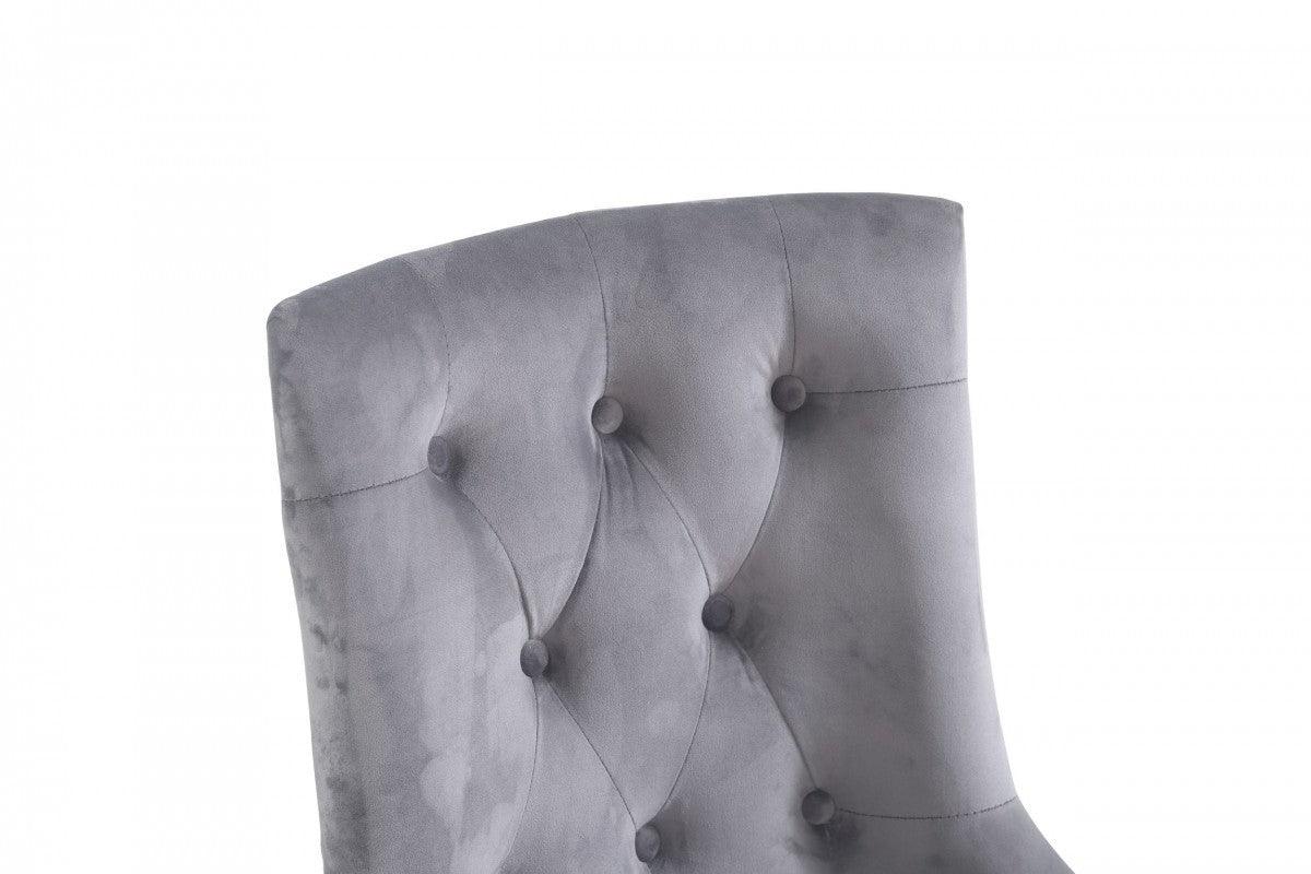 Set of Two Grey Velvet Tufted Dining Chairs - AFS