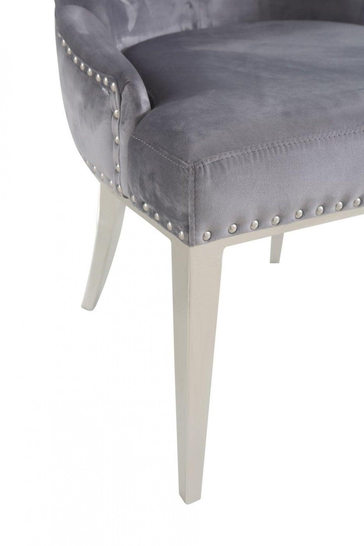 Set of Two Grey Velvet Tufted Dining Chairs - AFS