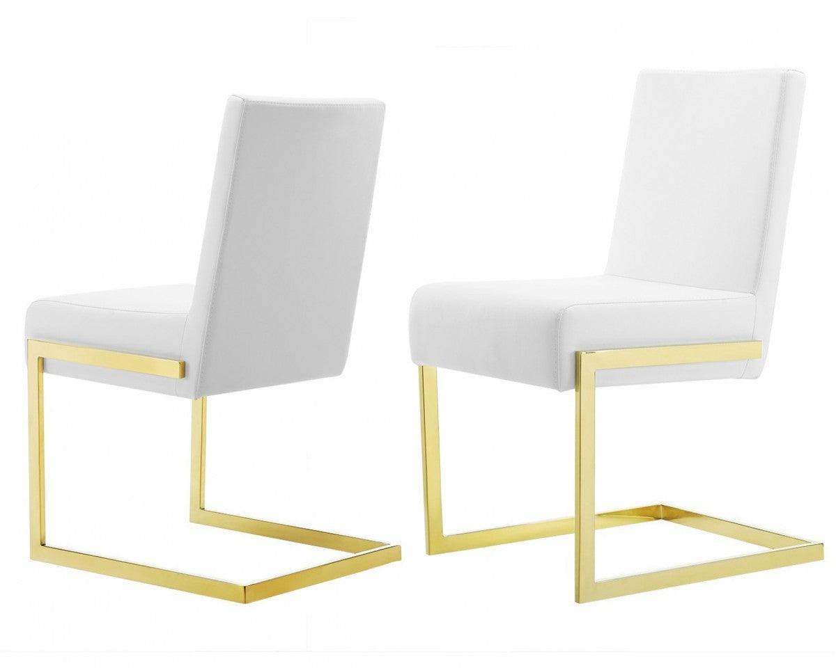 Set of Two White Gold Modern Dining Chairs - AFS