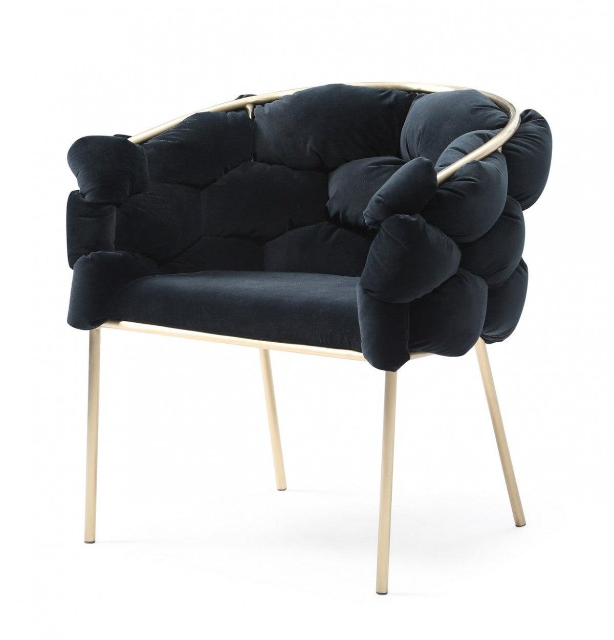 Black Geo Velvet and Brushed Brass Velvet Dining Chair - AFS