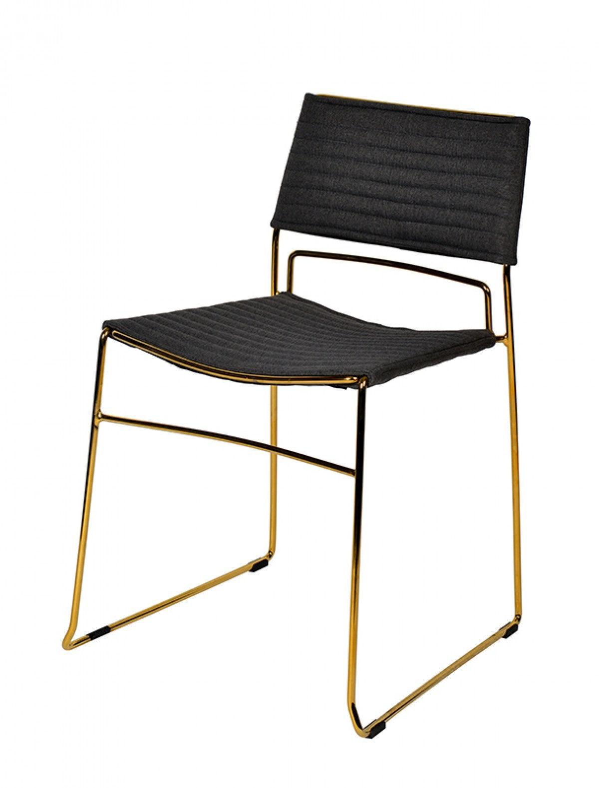 Set of Two Gray Gold Fabric Dining Chairs - AFS