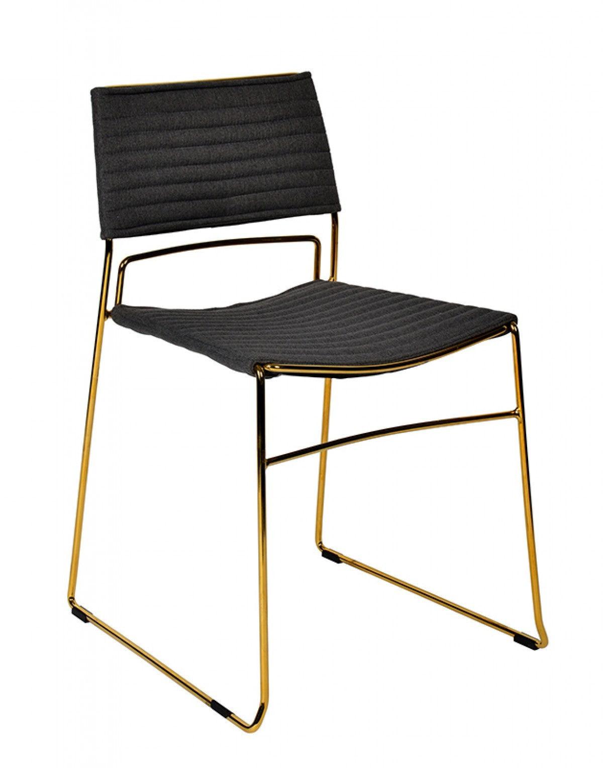 Set of Two Gray Gold Fabric Dining Chairs - AFS