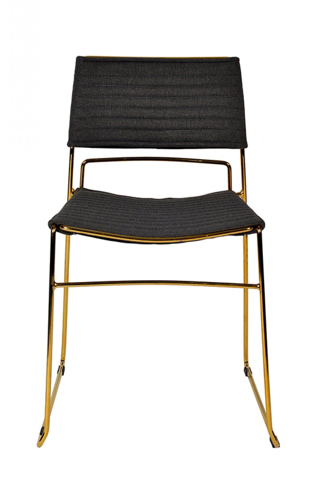 Set of Two Gray Gold Fabric Dining Chairs - AFS