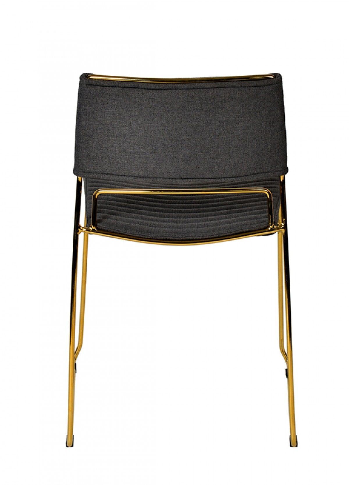 Set of Two Gray Gold Fabric Dining Chairs - AFS