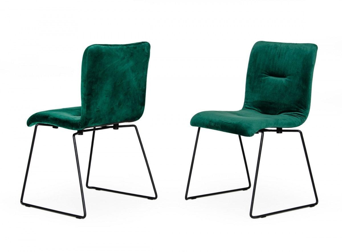 Set of Two Emerald Green Velvet Dining Chairs - AFS