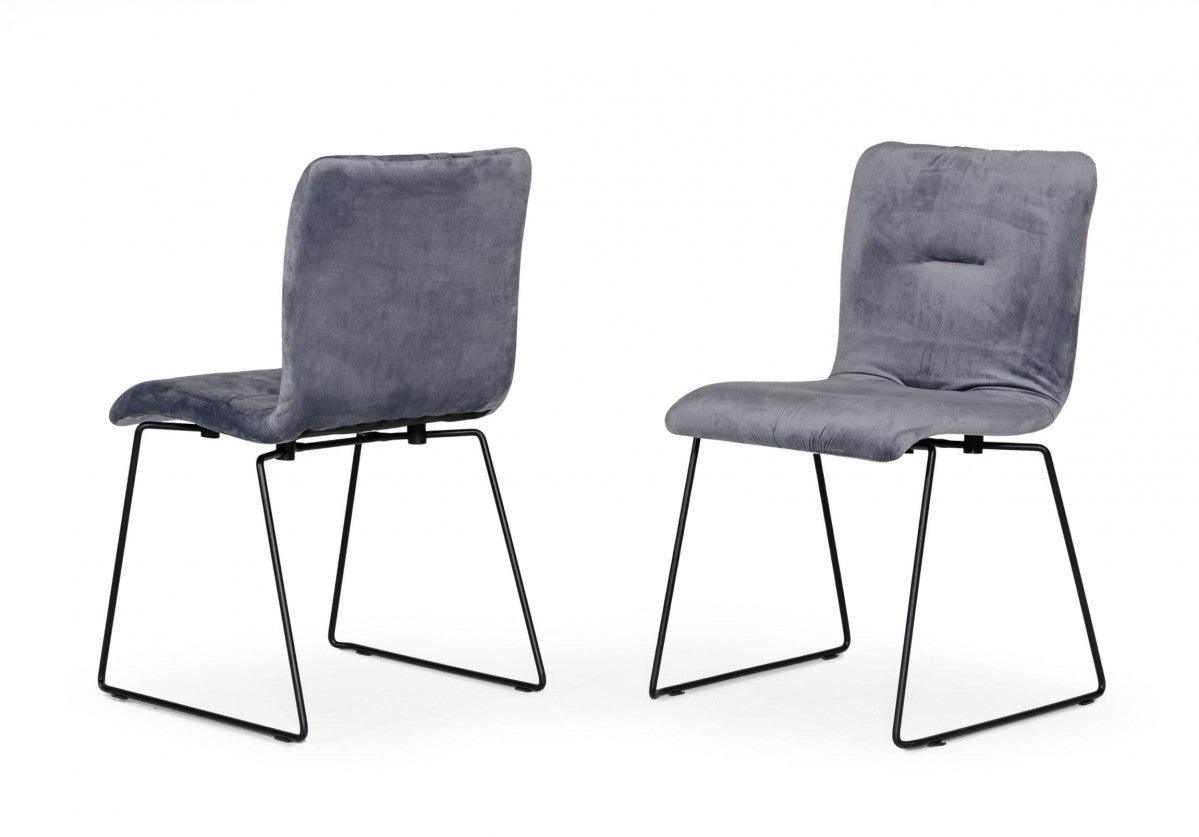 Set of Two Gray Velvet Dining Chairs - AFS