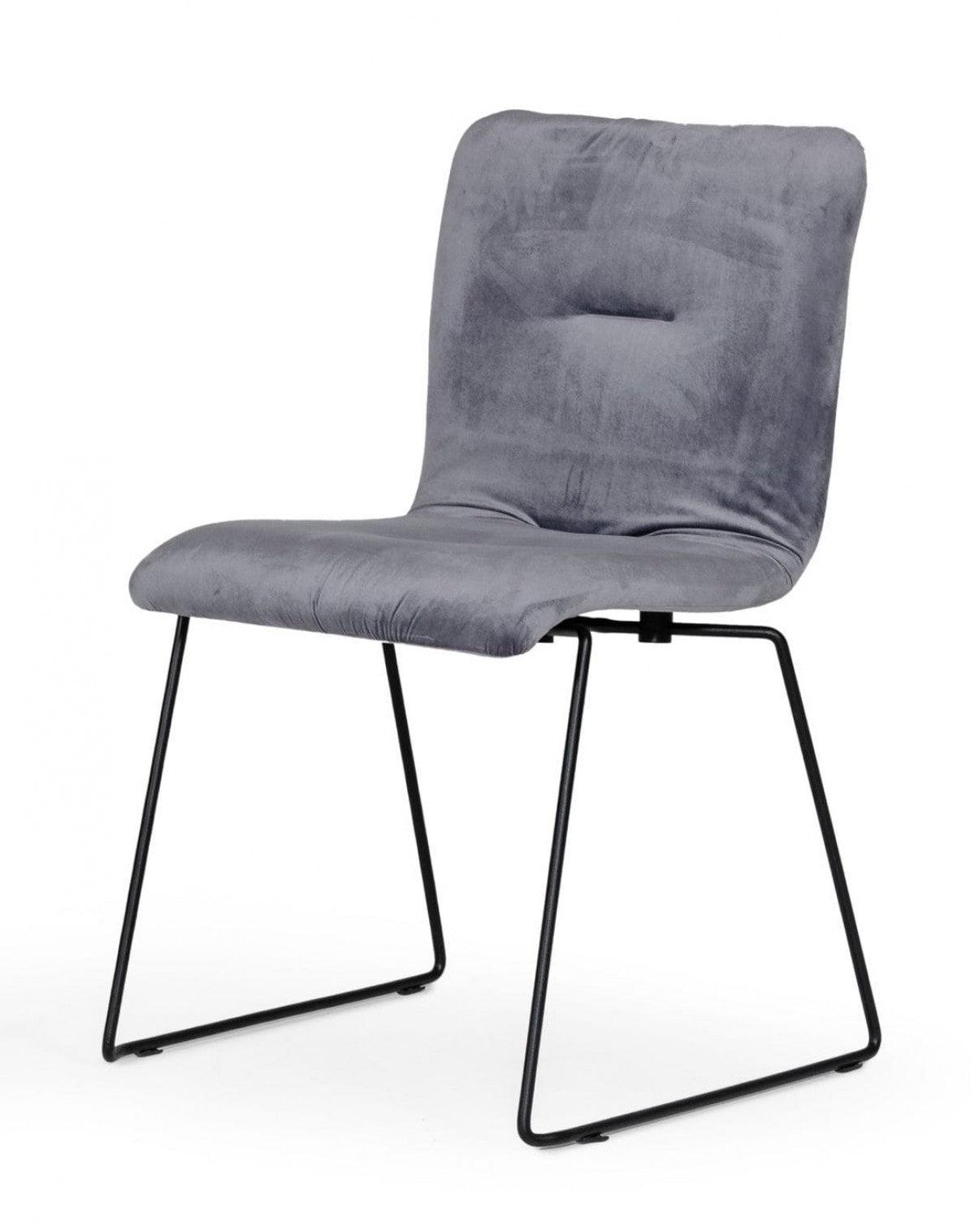 Set of Two Gray Velvet Dining Chairs - AFS