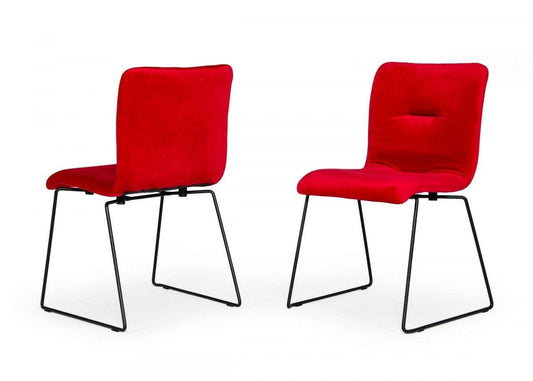 Set of Two Red Velvet Dining Chairs - AFS