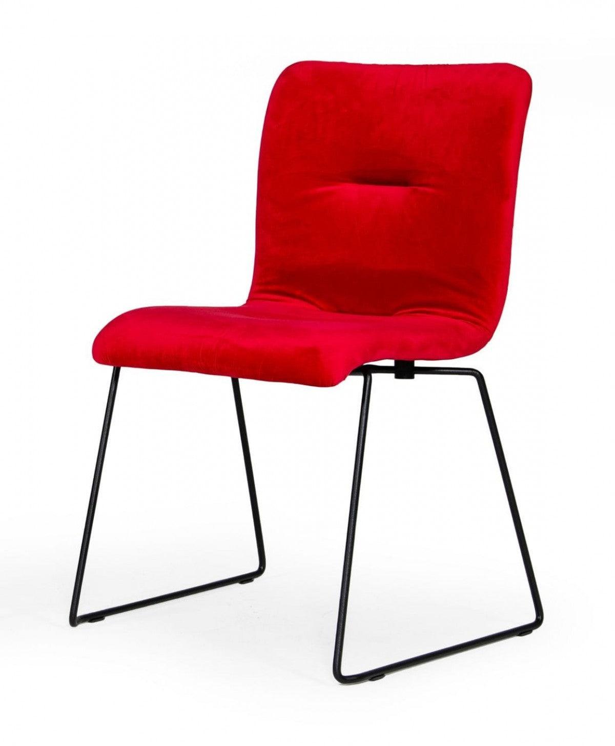 Set of Two Red Velvet Dining Chairs - AFS