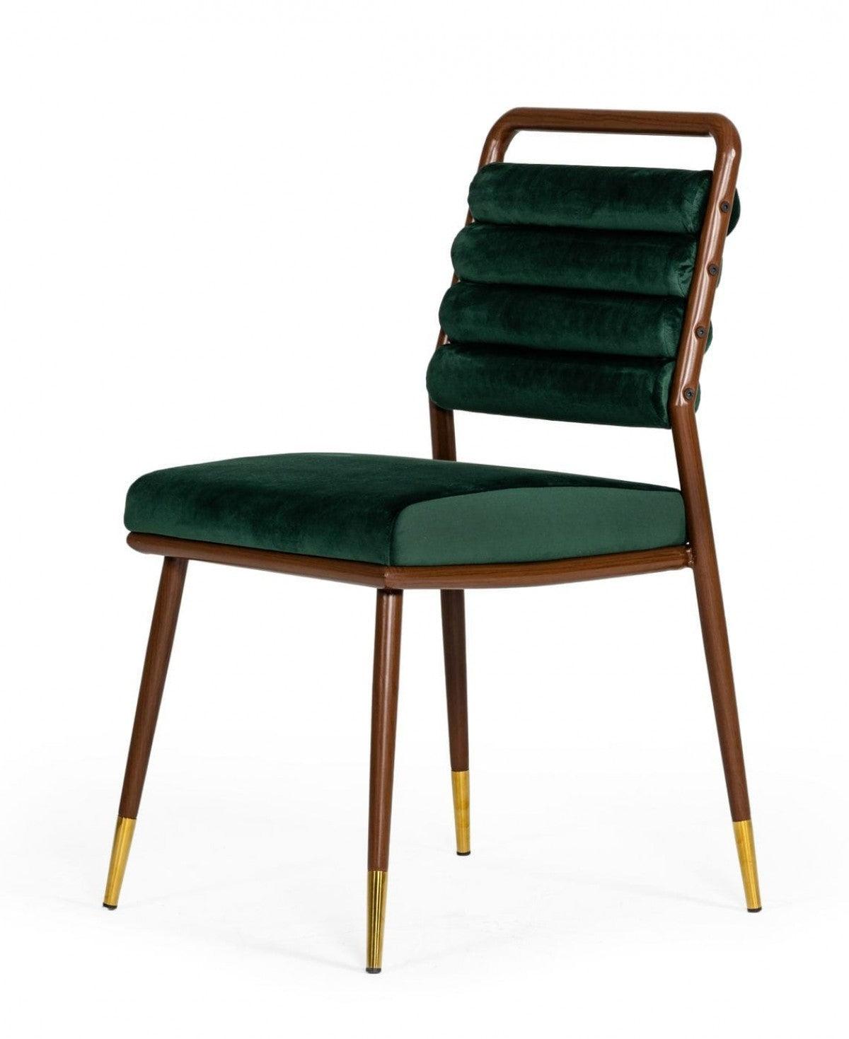 Contempo Dark Green and Walnut Velvet Dining Chair - AFS