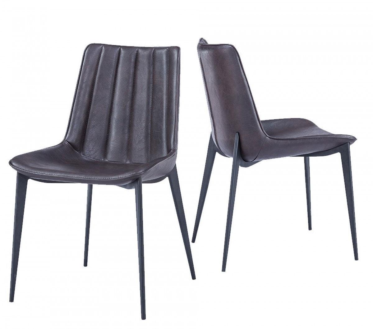 Set of Two Brown Black Modern Dining Chairs - AFS