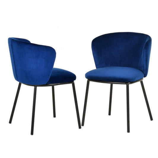 Set of Two Royal Blue Velvet and Black Modern Dining Chairss - AFS