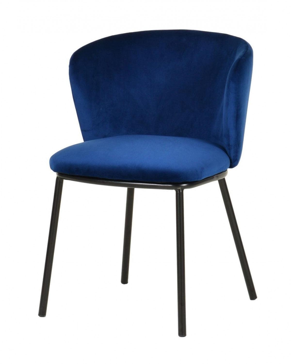 Set of Two Royal Blue Velvet and Black Modern Dining Chairss - AFS