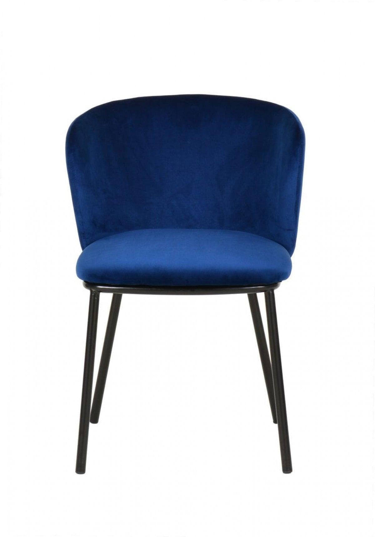 Set of Two Royal Blue Velvet and Black Modern Dining Chairss - AFS