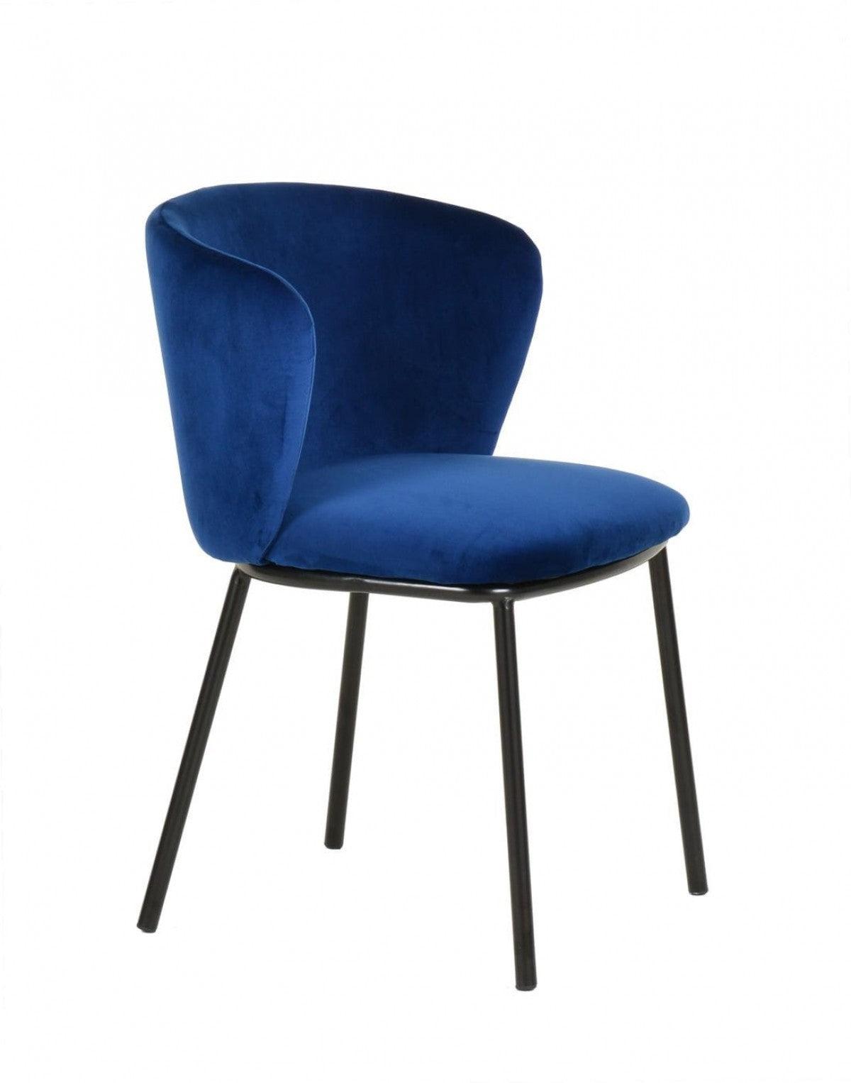 Set of Two Royal Blue Velvet and Black Modern Dining Chairss - AFS