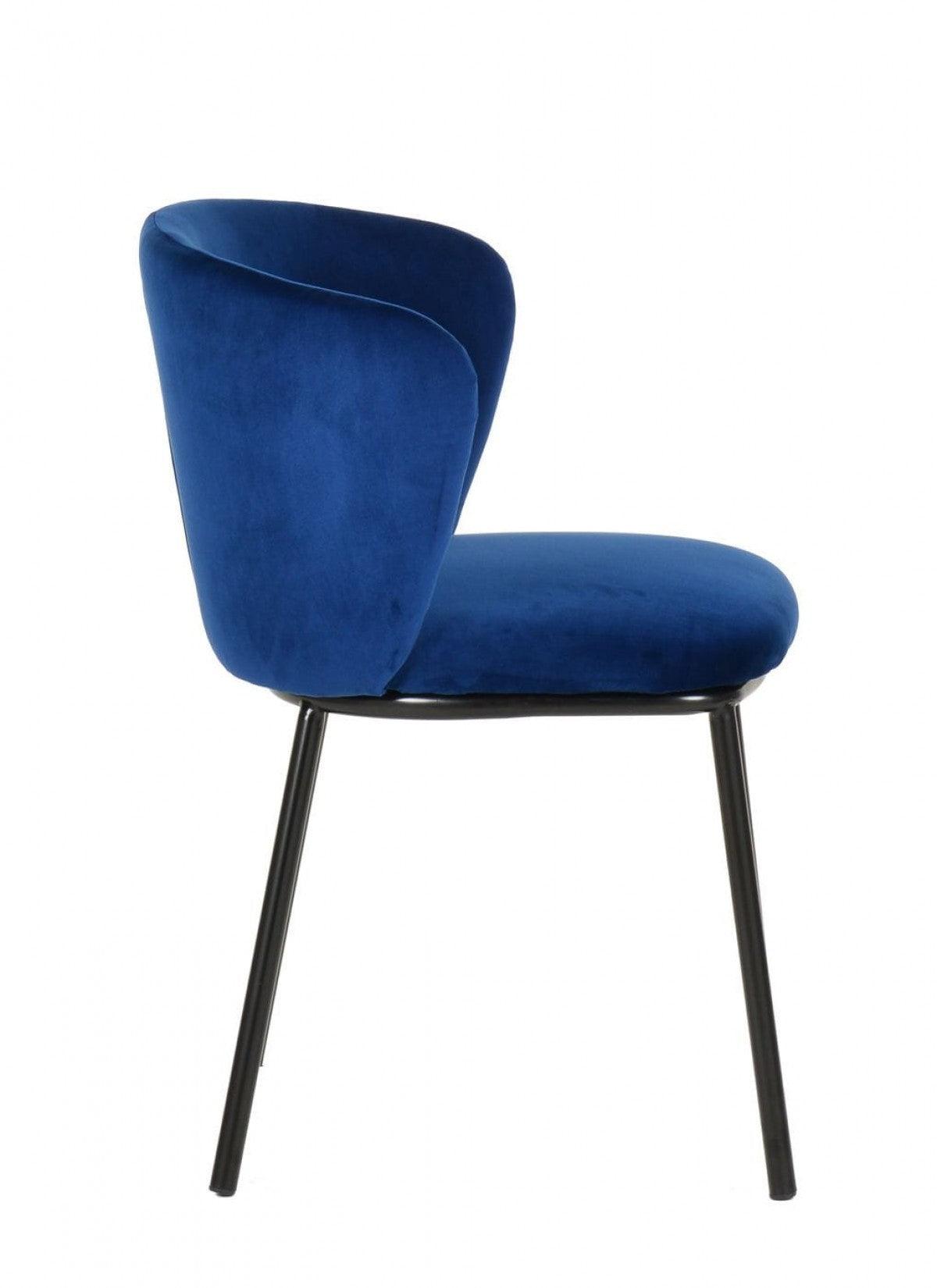 Set of Two Royal Blue Velvet and Black Modern Dining Chairss - AFS