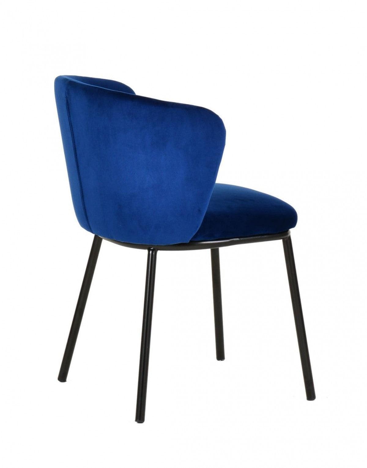 Set of Two Royal Blue Velvet and Black Modern Dining Chairss - AFS