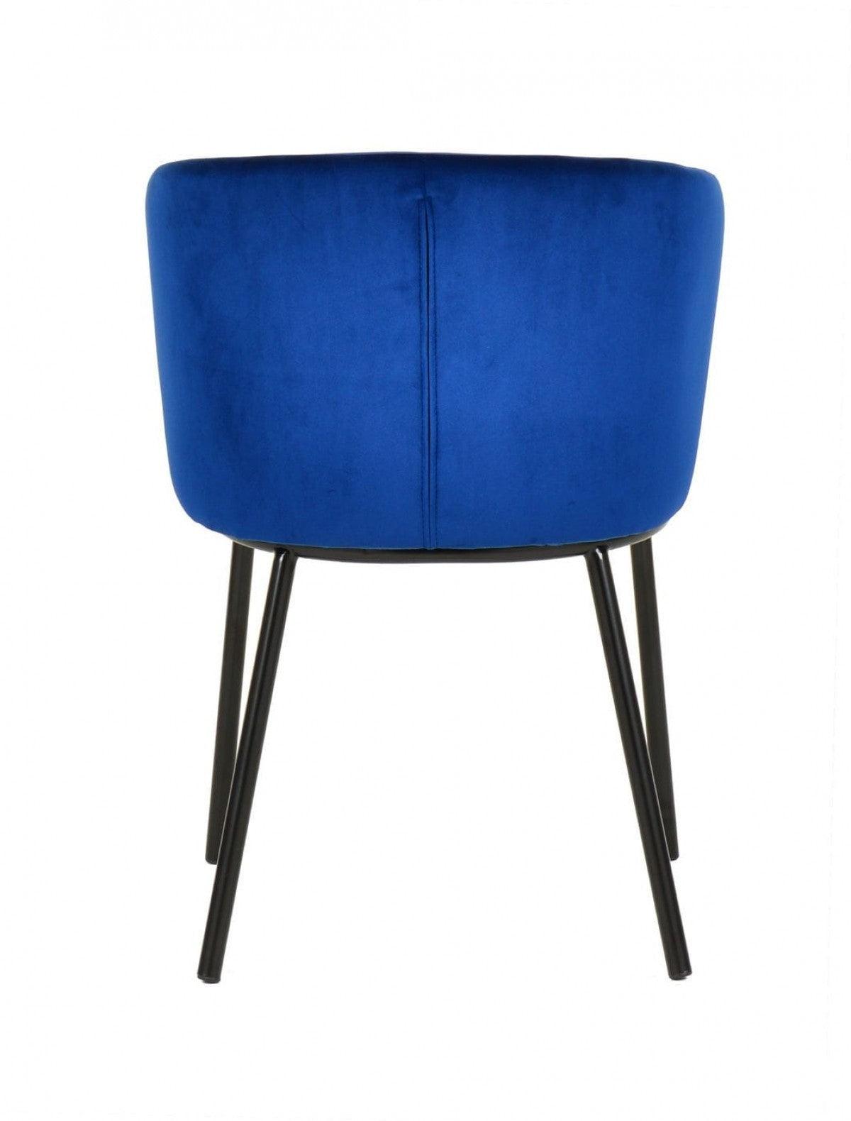 Set of Two Royal Blue Velvet and Black Modern Dining Chairss - AFS