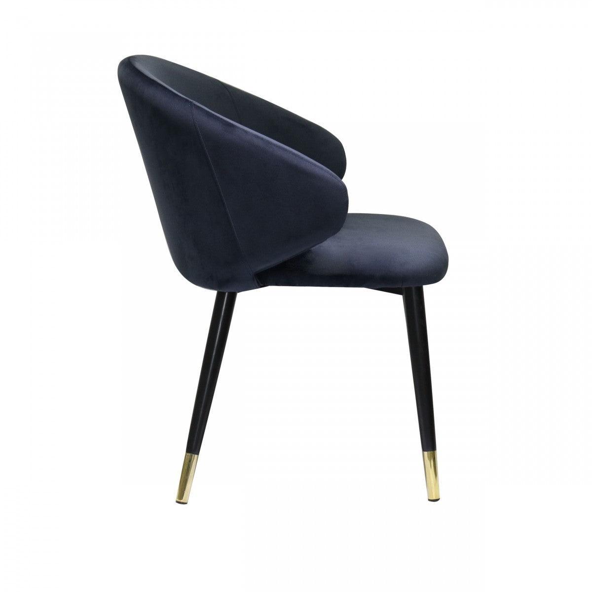 Set of Two Blue Velvet Dining Chairs - AFS