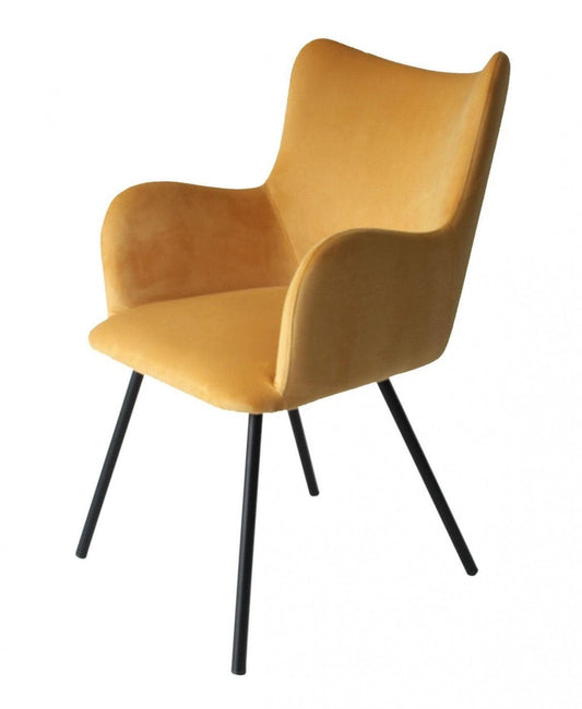 Yellow Curvy Velvet and Black Modern Dining Chair - AFS