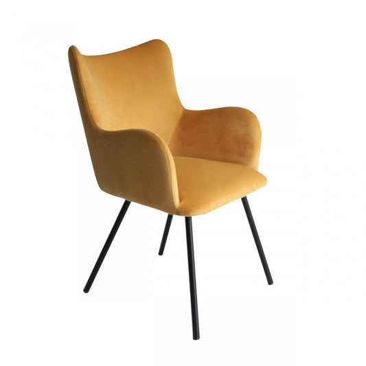 Yellow Curvy Velvet and Black Modern Dining Chair - AFS