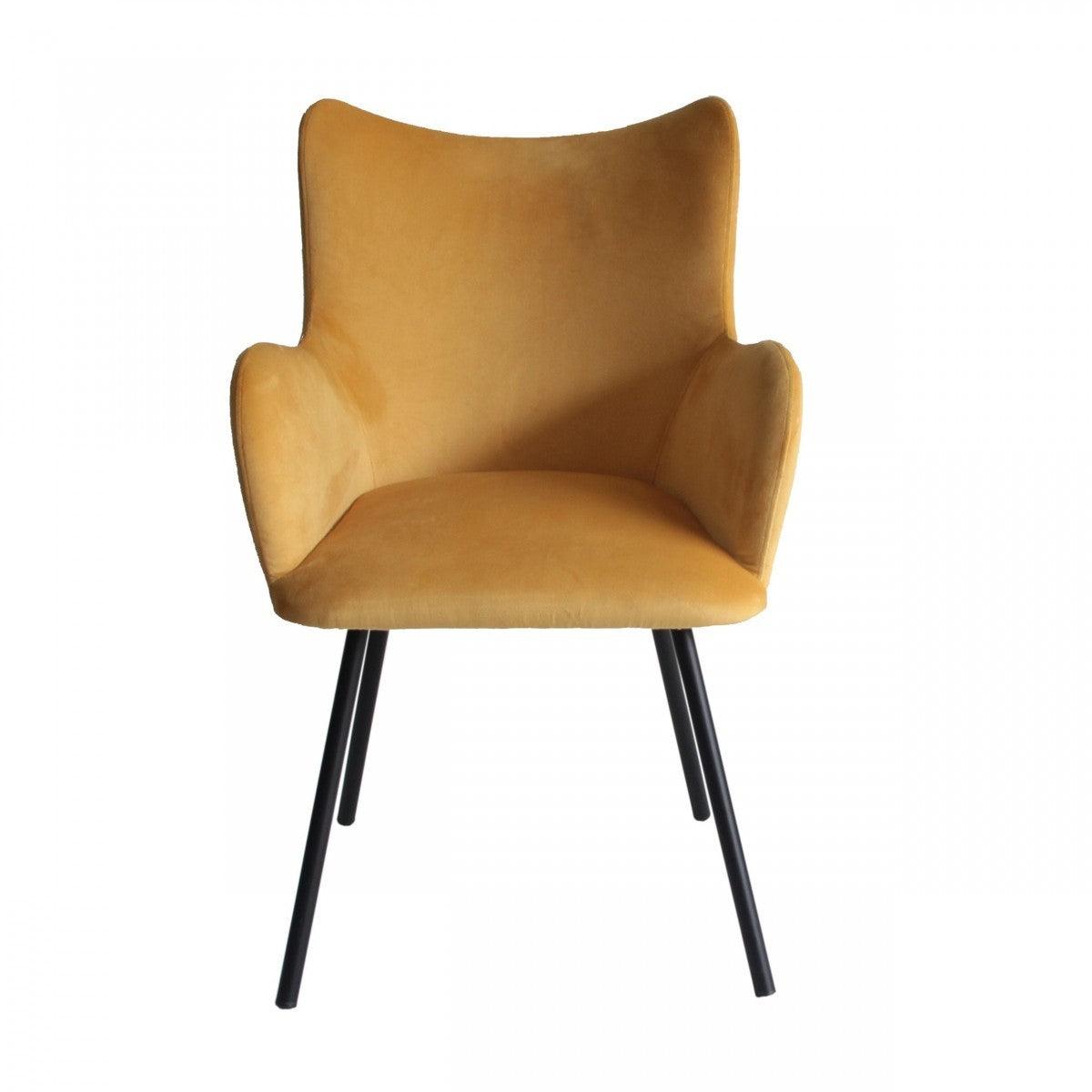 Yellow Curvy Velvet and Black Modern Dining Chair - AFS